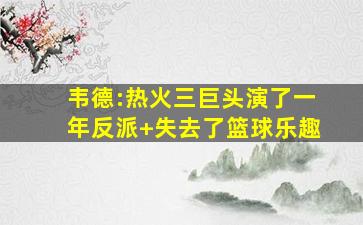 韦德:热火三巨头演了一年反派 失去了篮球乐趣